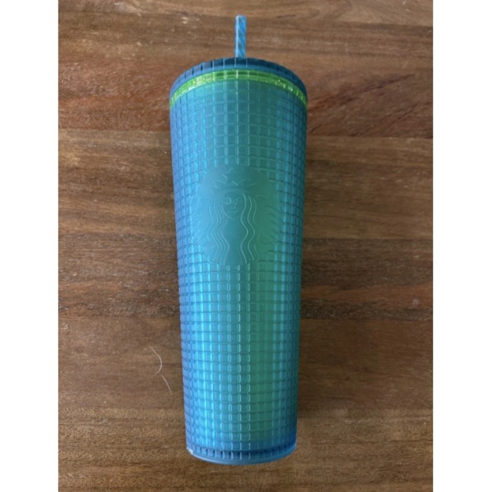 Starbucks Teal "Mountain Dew"  Matte  Grid 2022 Tumbler Cup‎ 24 oz Venti w/Straw